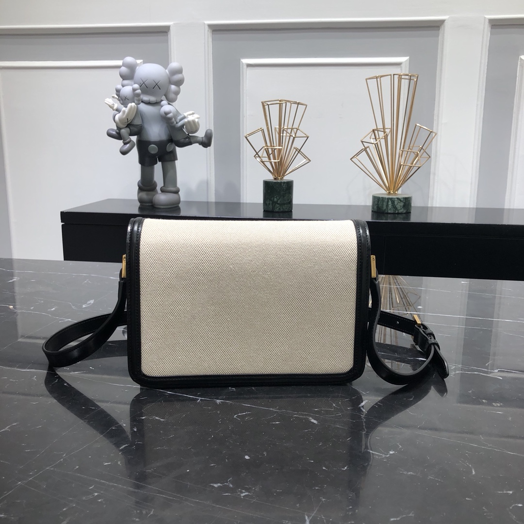 Saint Laurent Solferino Box Medium Canvas Calfskin Handbag Shoulder Bag White 634305 